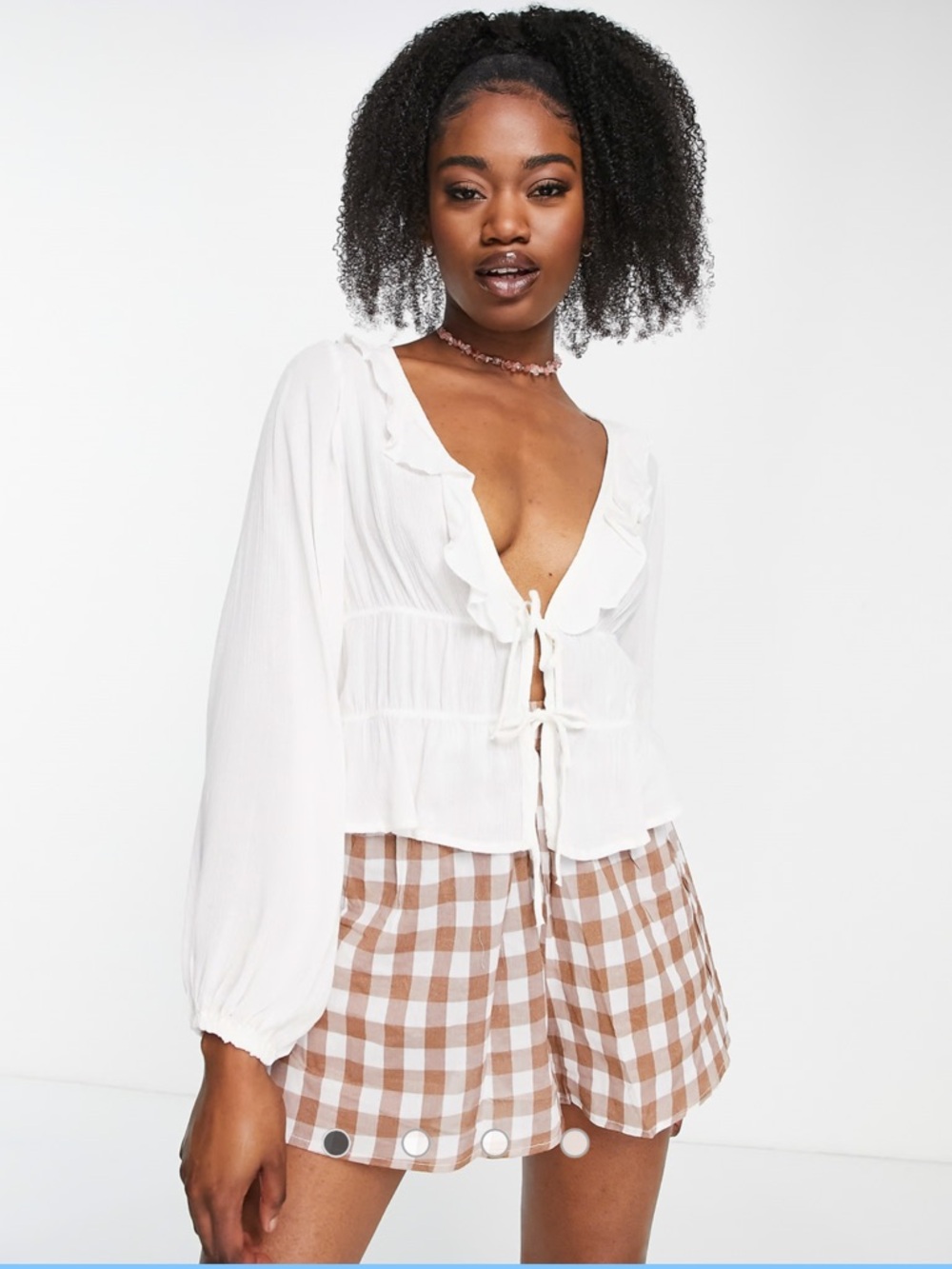 Stradivarius Off White Ruffled Tie-Front Women's Blouse